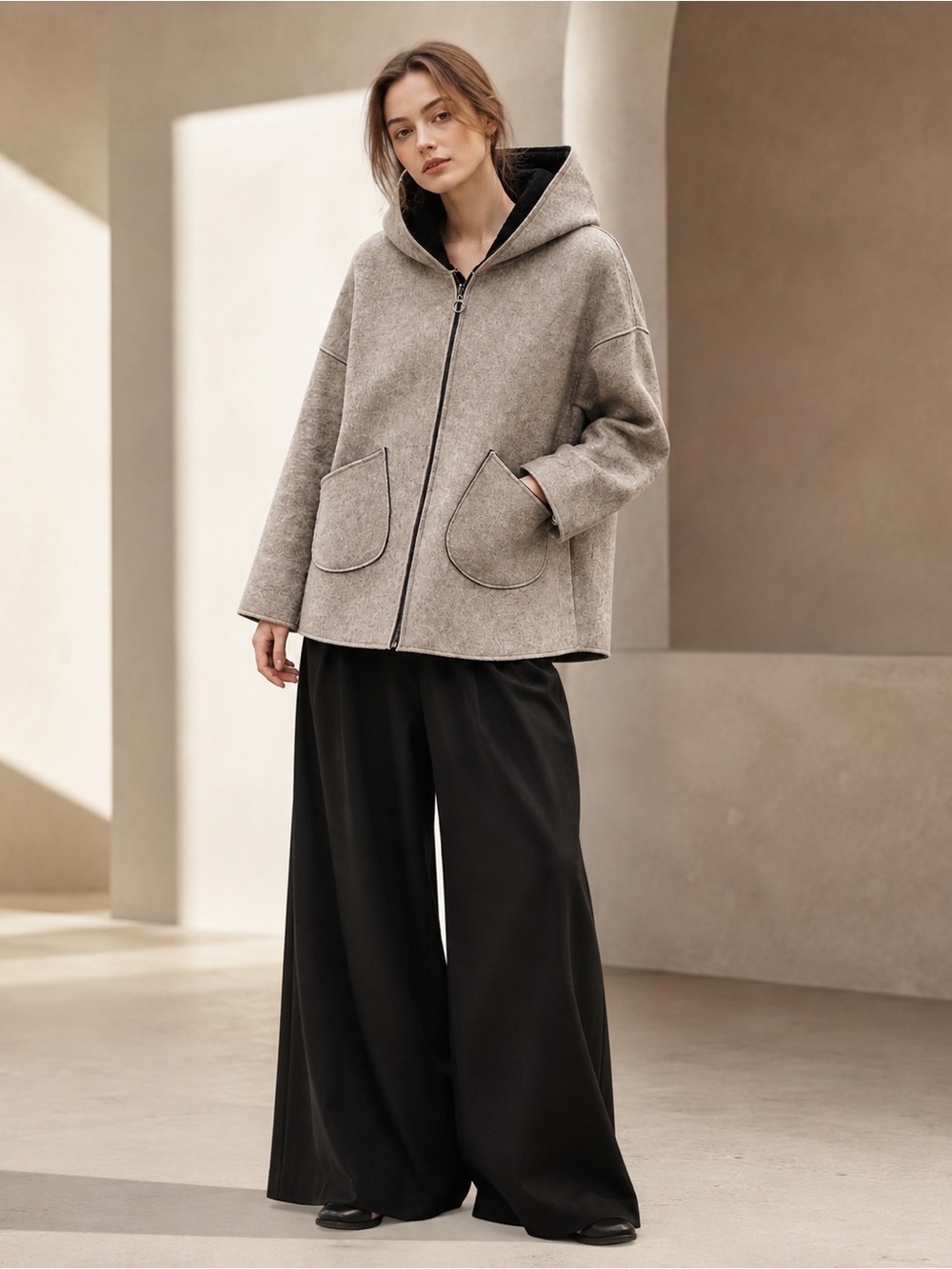 Froccela Italian Wool blend Hooded Lagenlook Jacket Architectural Coat OS